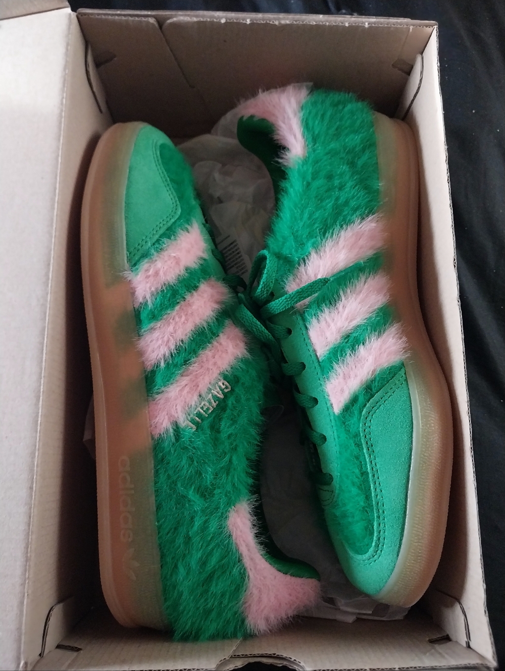 New Adidas Gazelle Green and Pink Furry Women's Sneakers